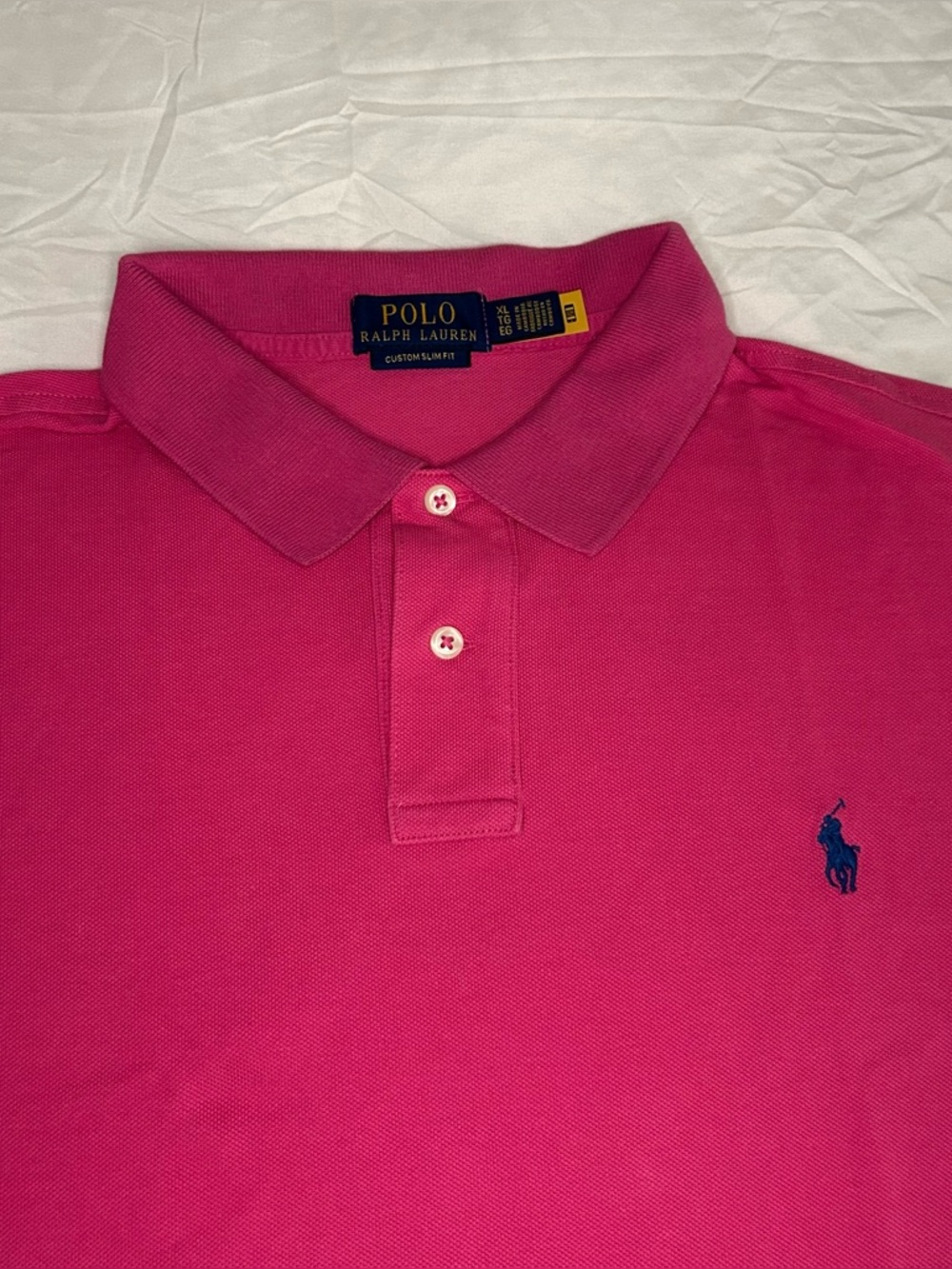 Polo Ralph Lauren Custom Slim Fit Shirt Mens XL Hot Pink Golf Blue Pony Preppy